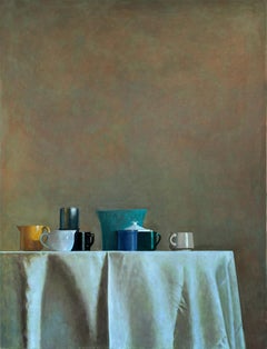 Clustered Objects and Halo, Diptych. Still Life Painting, Contemporary