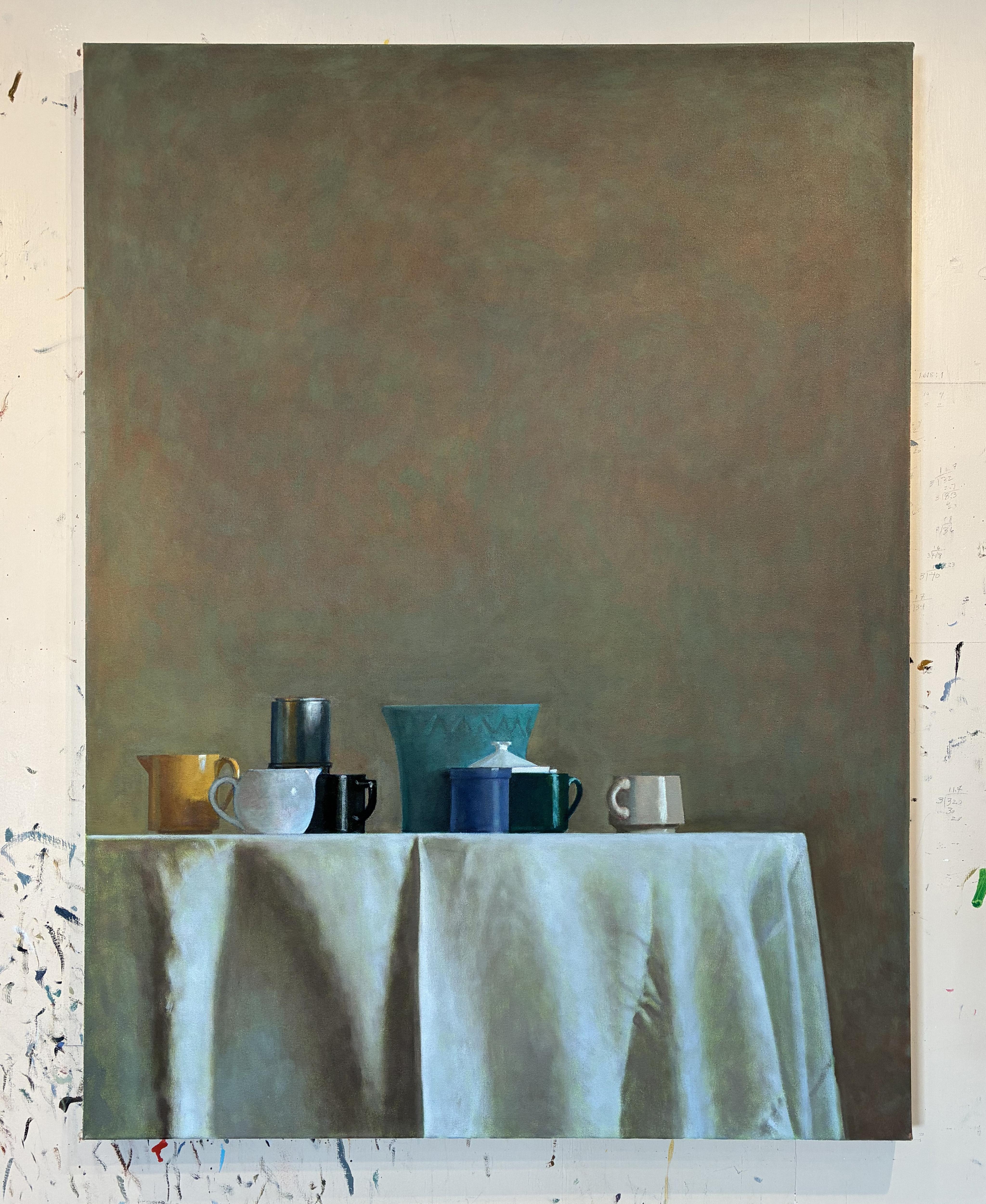 Clustered Objects. Still life Painting - Gray Interior Painting by Christopher T Terry