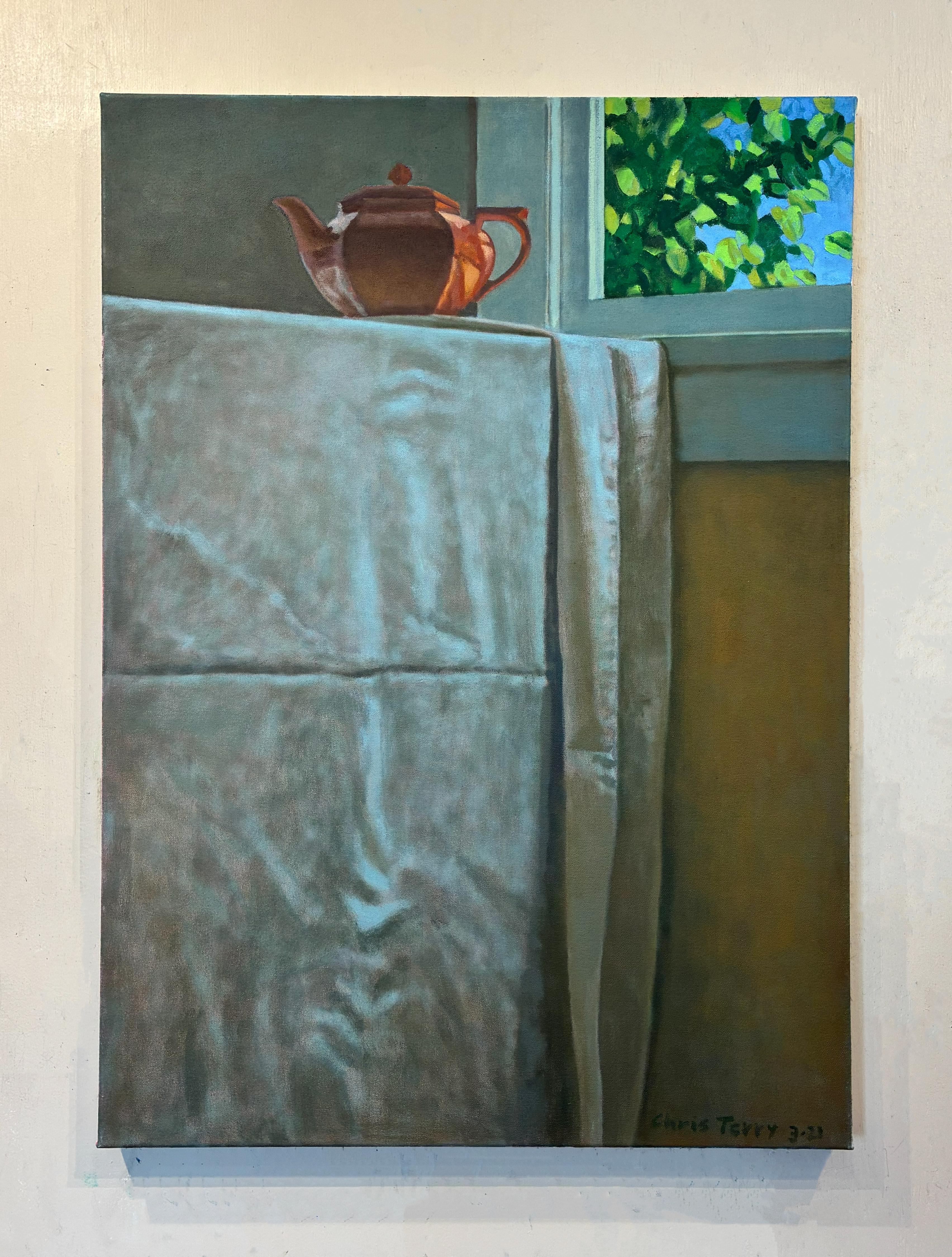 Coral Teapot. Still life Painting, Oil on canvas, Contemporary