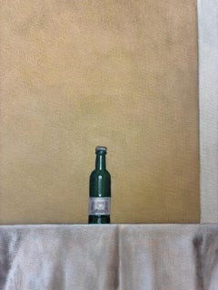 Green Bottle Still Life Painting, Oil on Canvas, Contemporary