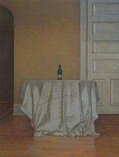 Grüne Flasche. Stilleben Malerei