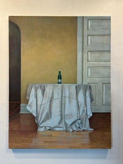 Green Bottle Still Life Painting, Oil on Canvas, Contemporary