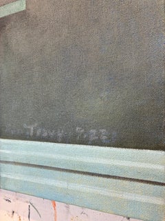 Green Cabinet Still Life Painting, Oil on Canvas, Contemporary