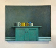 Green Cabinet Still Life Painting, Oil on Canvas, Contemporary