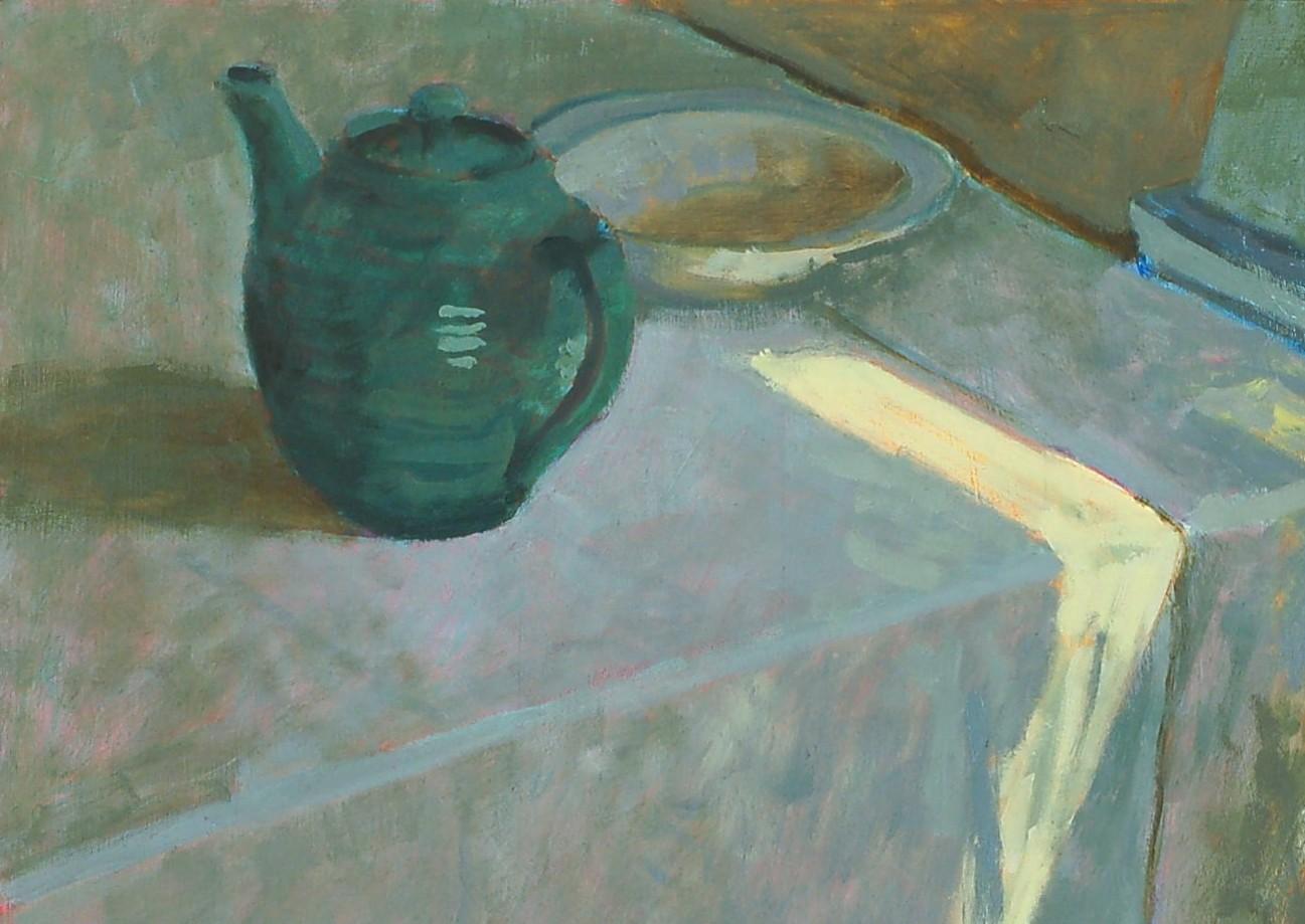 Théière Greene & Greene à Shuttered Window. Peinture de nature morte - Contemporain Painting par Christopher T Terry