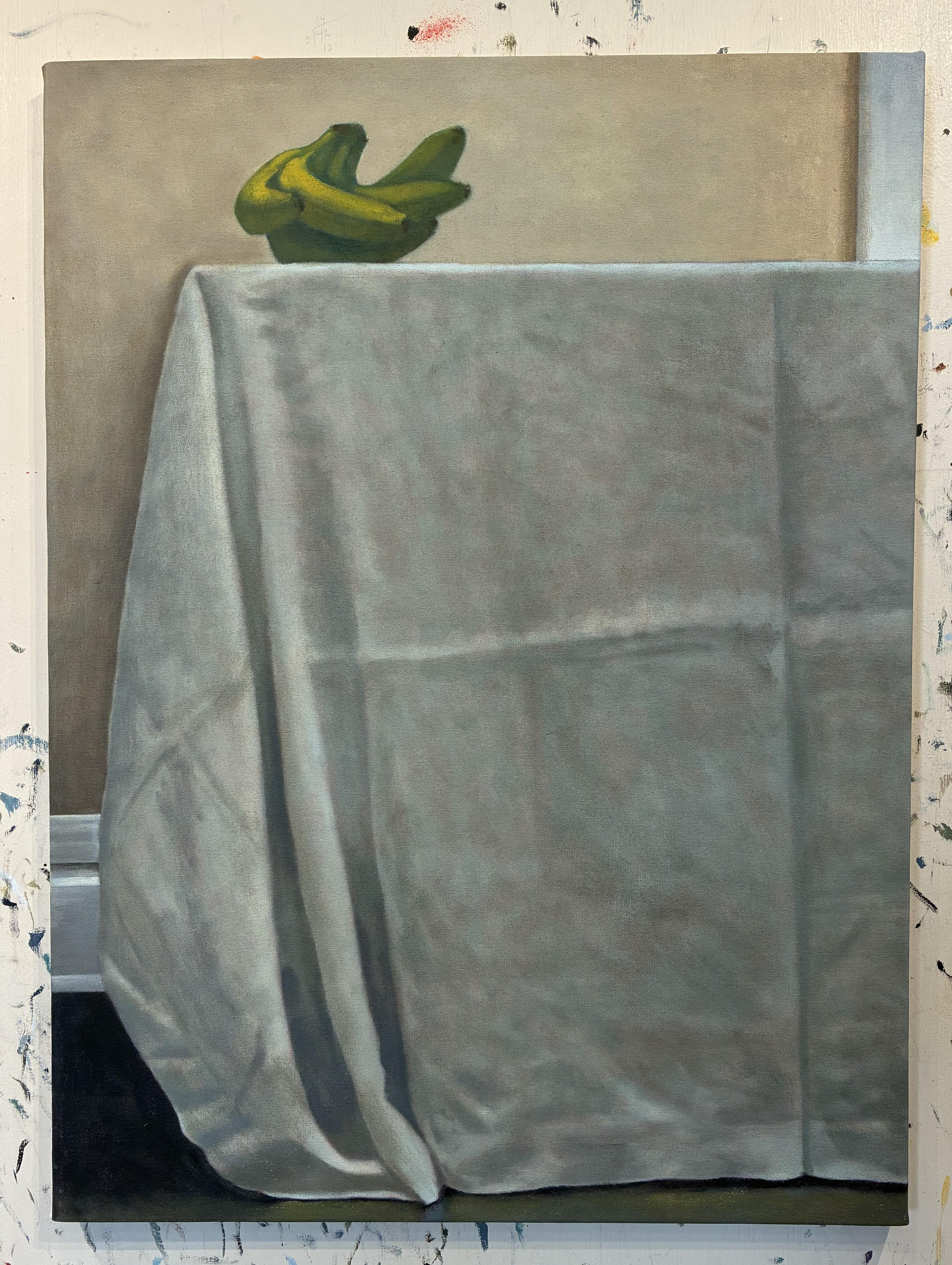 Still Life with Green Bananas. Still life Painting (Grau), Interior Painting, von Christopher T Terry