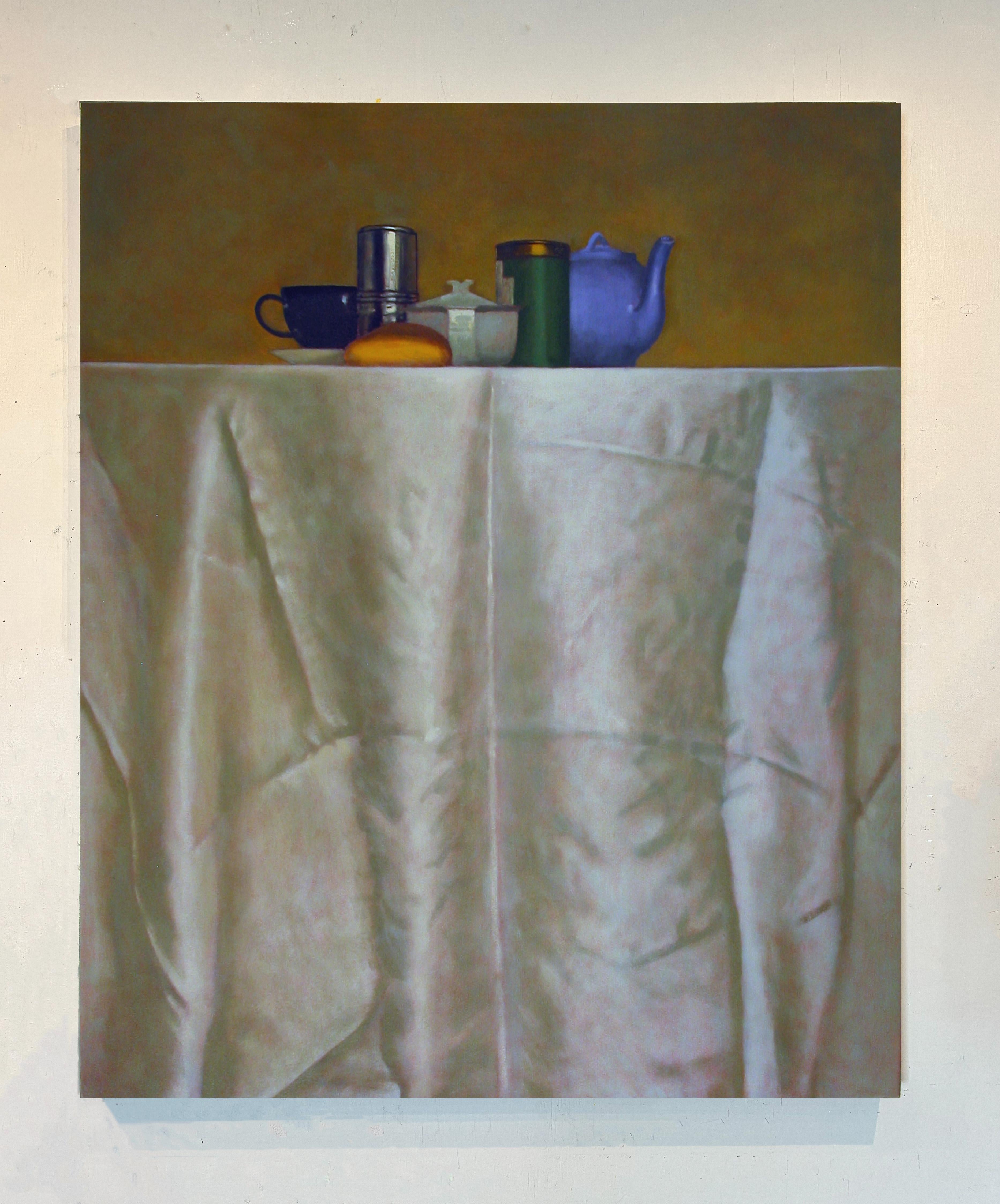 Still Life with Green Tea, Contemporary Oil on Canvas, Unique, 2000s