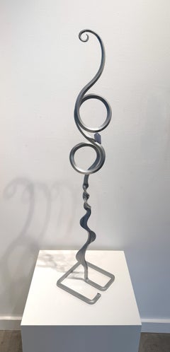 Chrome Double Doodle Mesa Bloom Sculpture - Abstract Powder Coated Steel