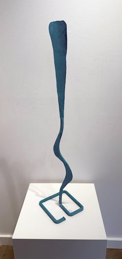 Turquoise Feather Mesa Bloom Sculpture - Abstract Powder Coated Steel
