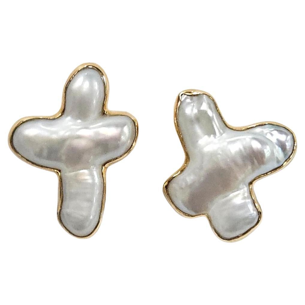 Christopher Walling Orecchini di perle Biwa in oro 18kt - Clip con perno opzionale in vendita
