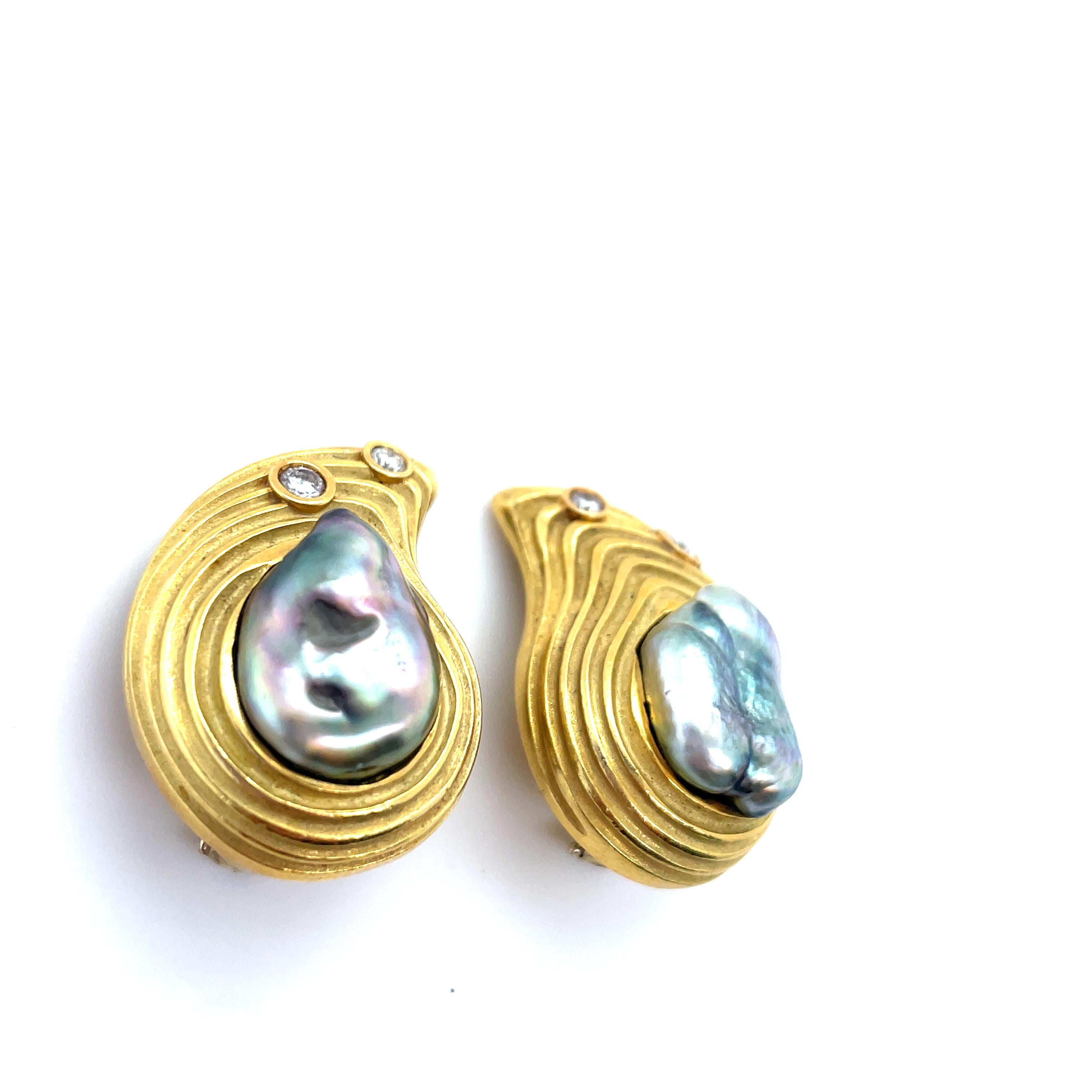 Contemporary Christopher Walling, Cultured Baroque Pearl and Diamond Earrings
