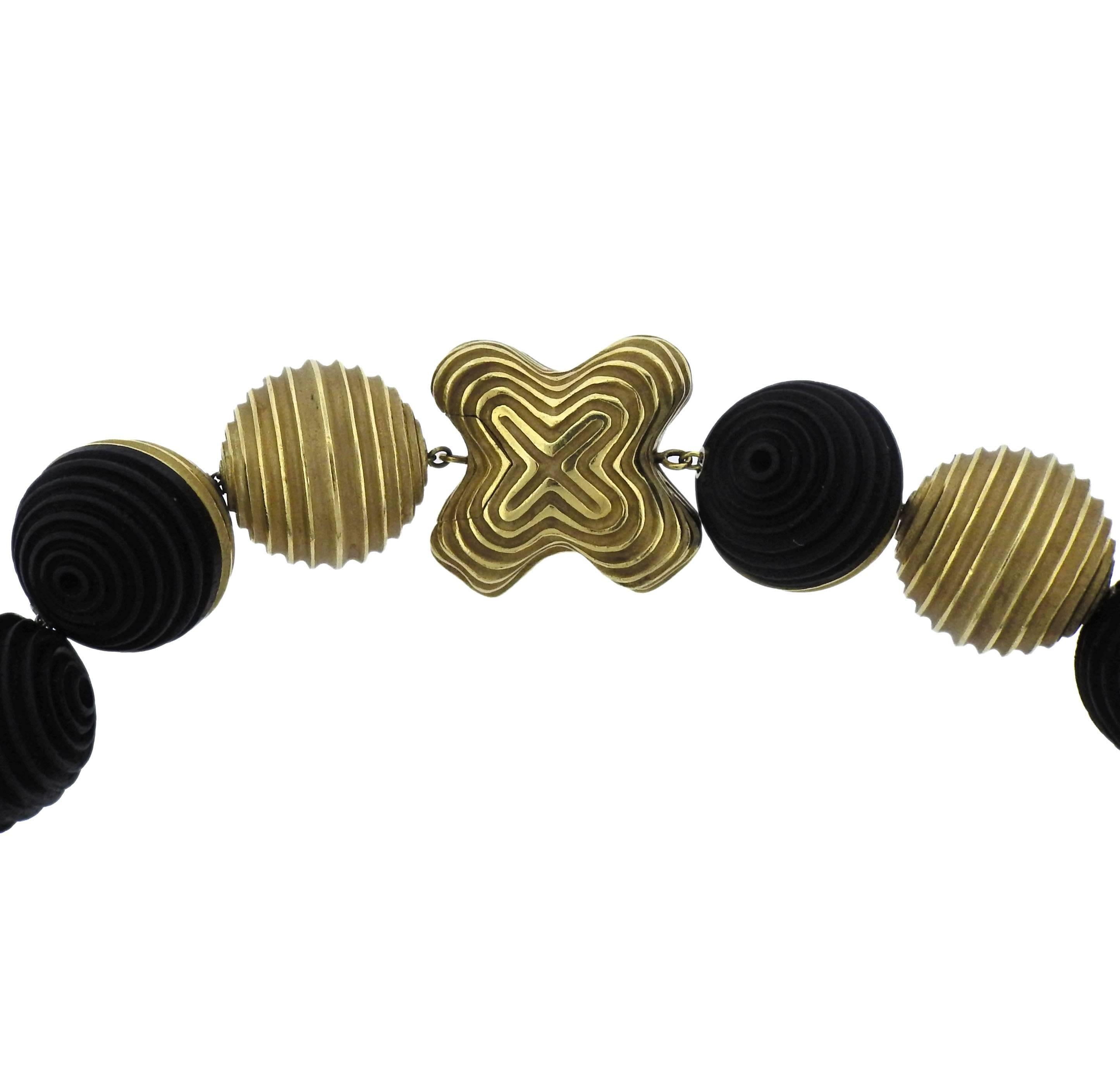  Impressive and unusual Christopher Walling bead necklace, set with carved ebony beads. Necklace is 18