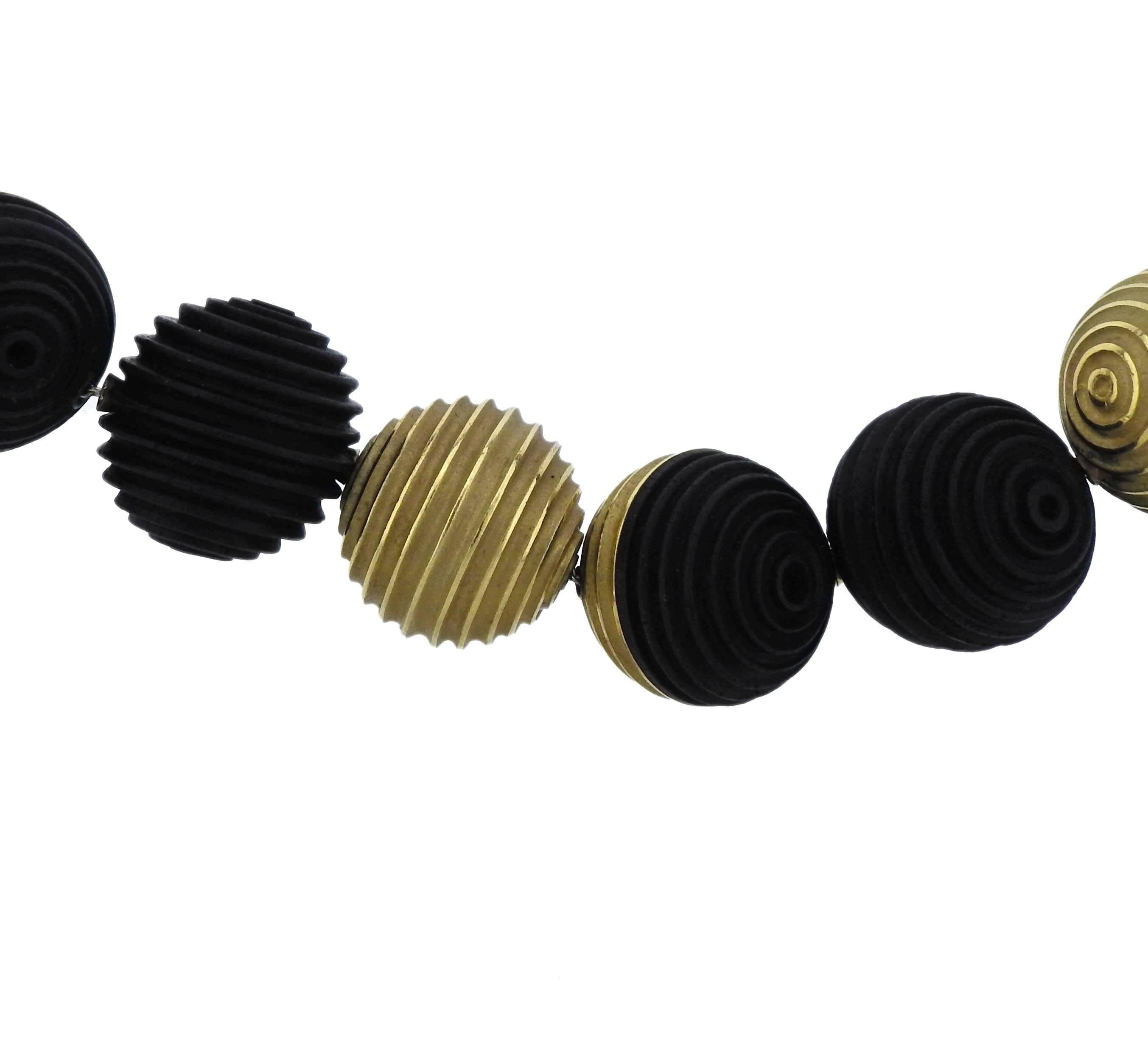 Christopher Walling Unusual Ebony Gold Bead Necklace In Excellent Condition For Sale In Lambertville, NJ