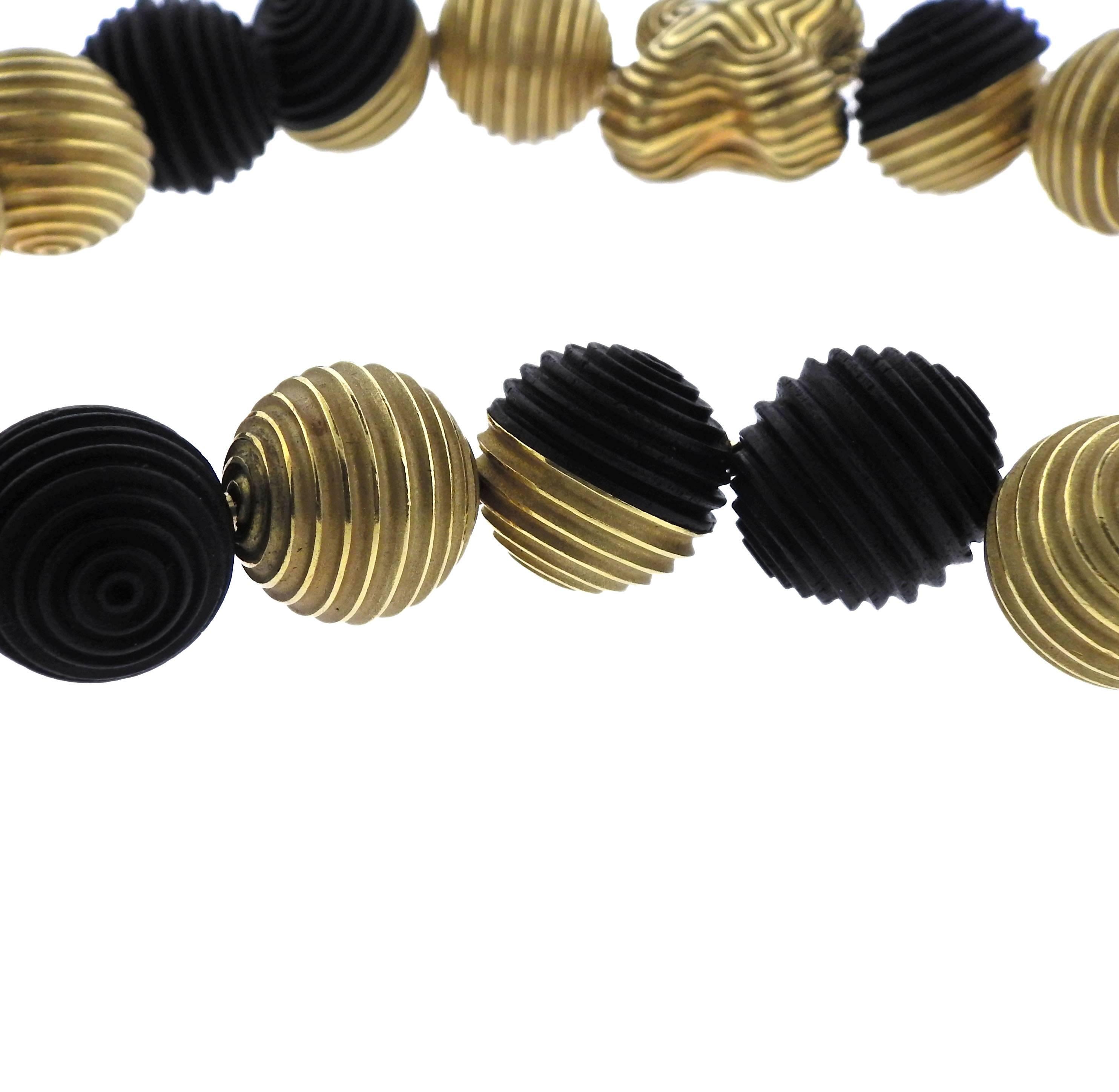 Women's Christopher Walling Unusual Ebony Gold Bead Necklace For Sale