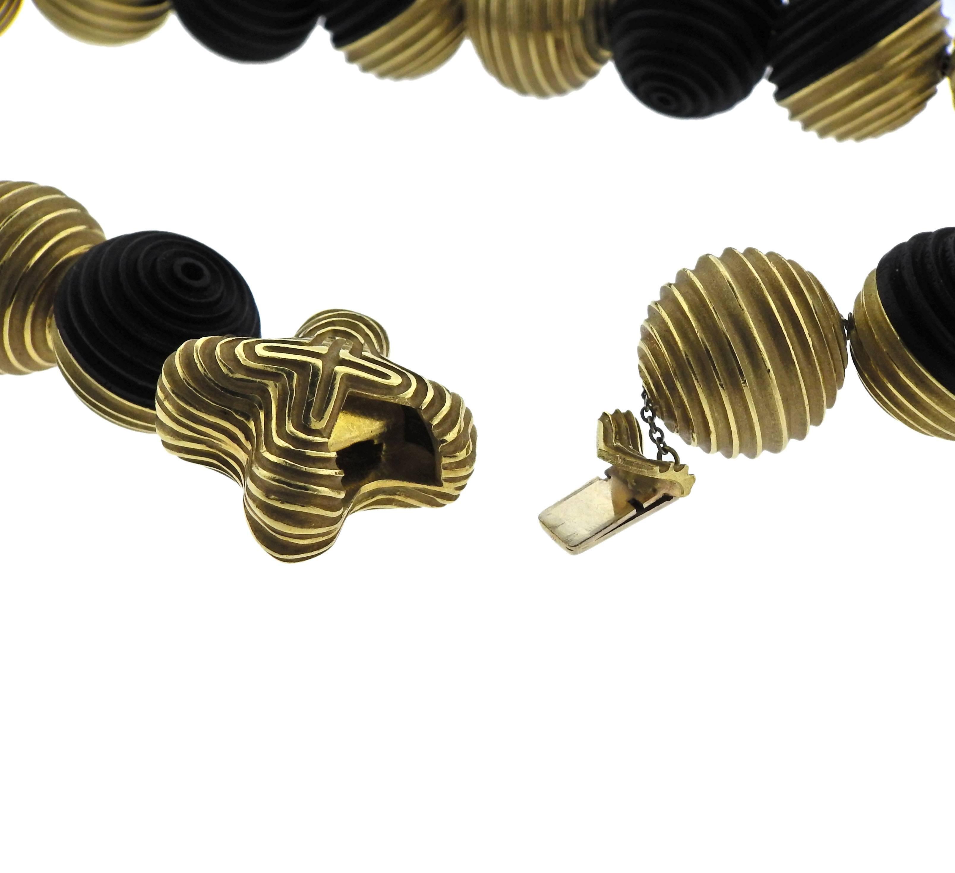 Christopher Walling Unusual Ebony Gold Bead Necklace For Sale 1