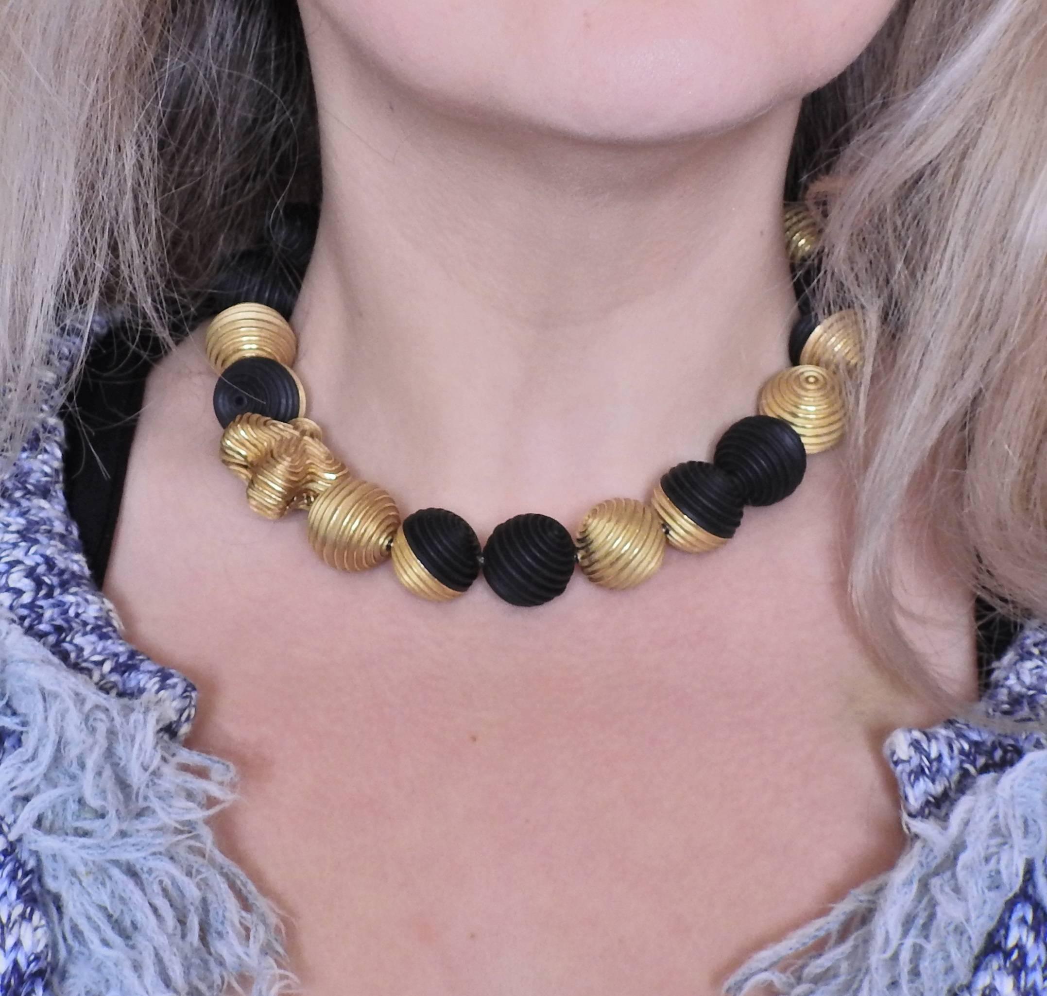 Christopher Walling Unusual Ebony Gold Bead Necklace For Sale 2