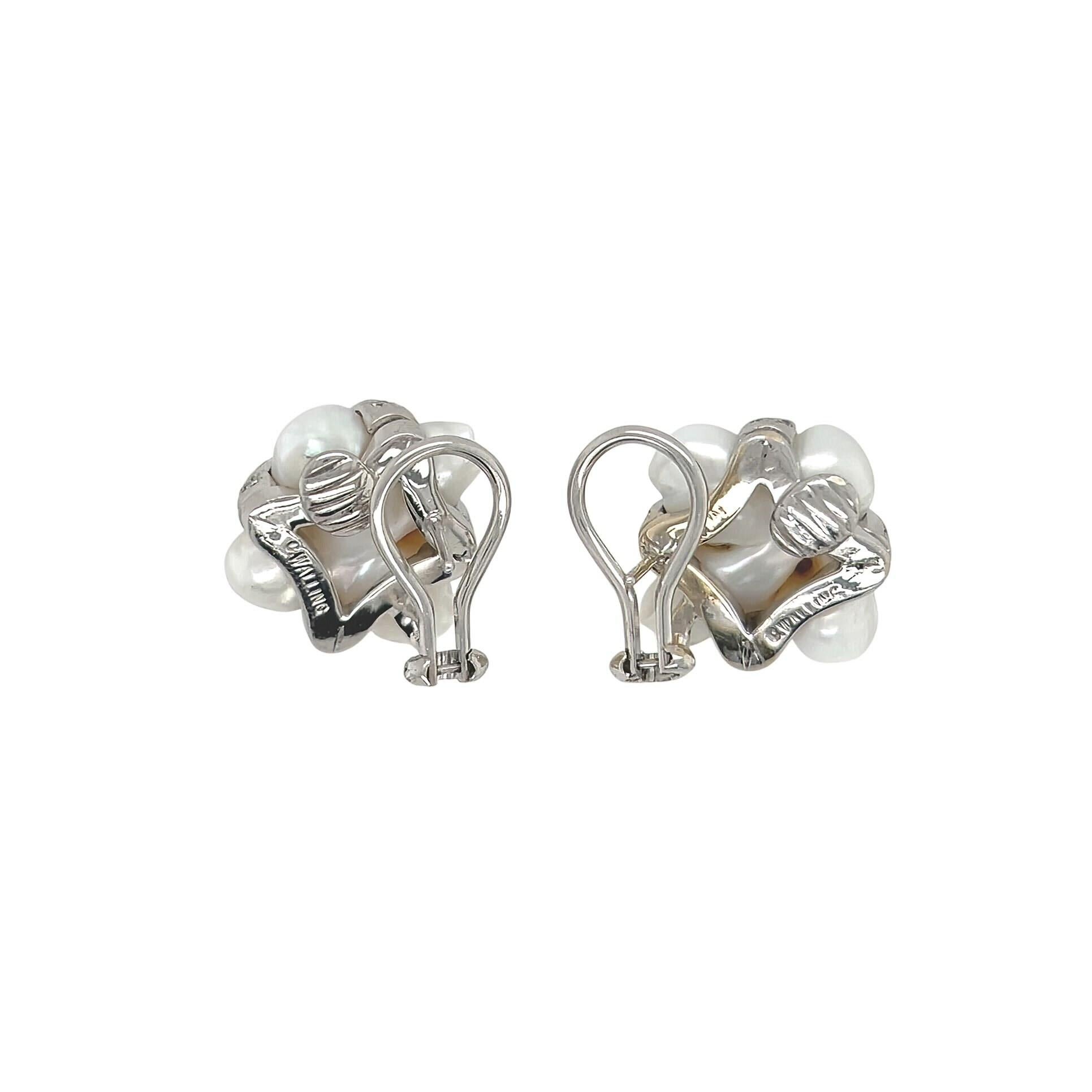 Brilliant Cut CHRISTOPHER WALLING X Shaped Biwa Pearl Diamond Earrings