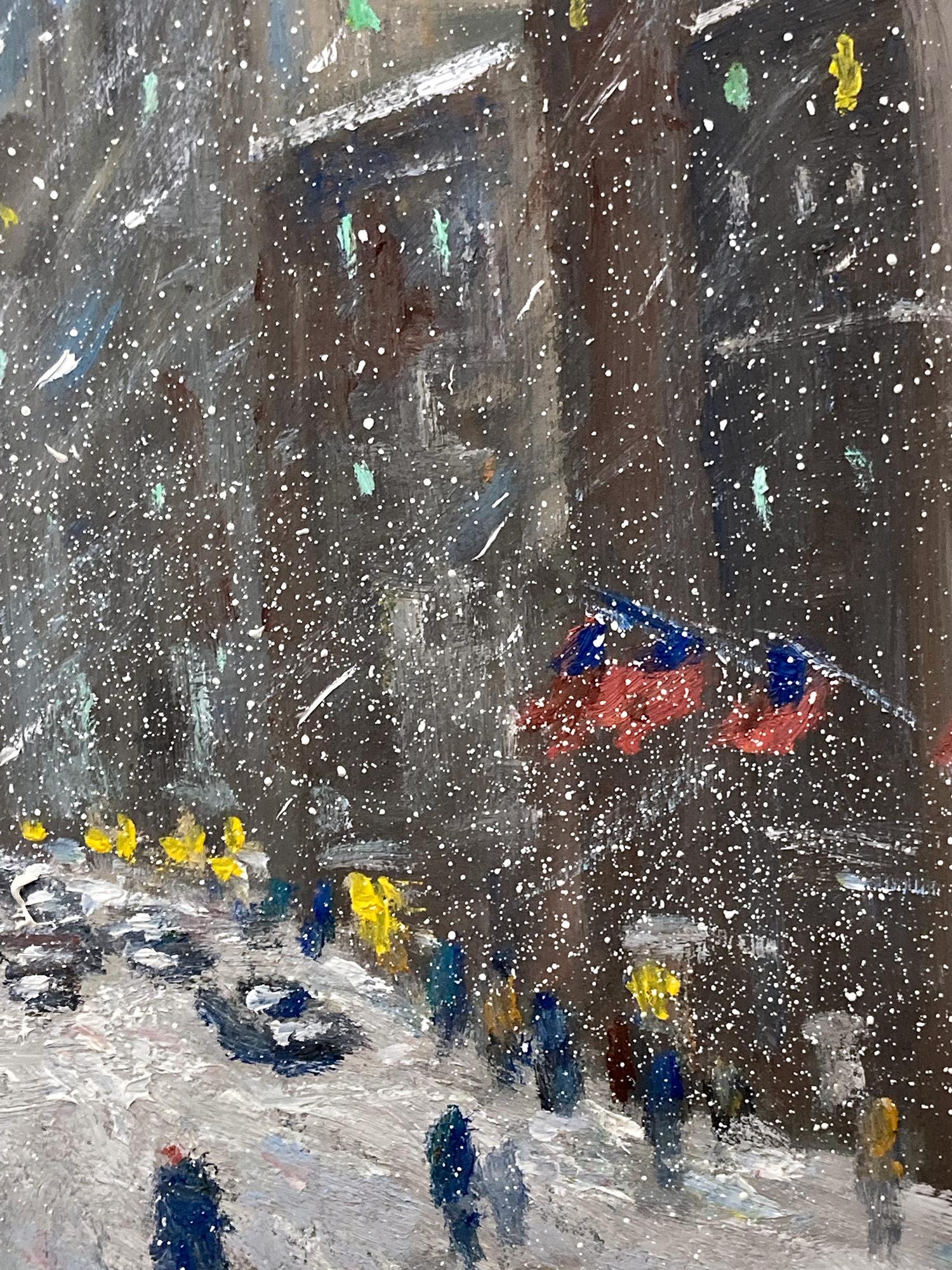 Impressionist New York City winter city-scene depicting 57th Street in New York City, cars and pedestrians in a most intimate, yet energetic way. Christopher is known for capturing the beauty and simplicity of an earlier time of the 20th Century;