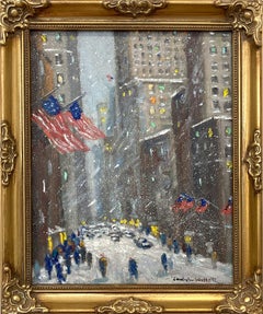 "57th Street New York City" Impressionist Snow Scene in NYC Oil Painting