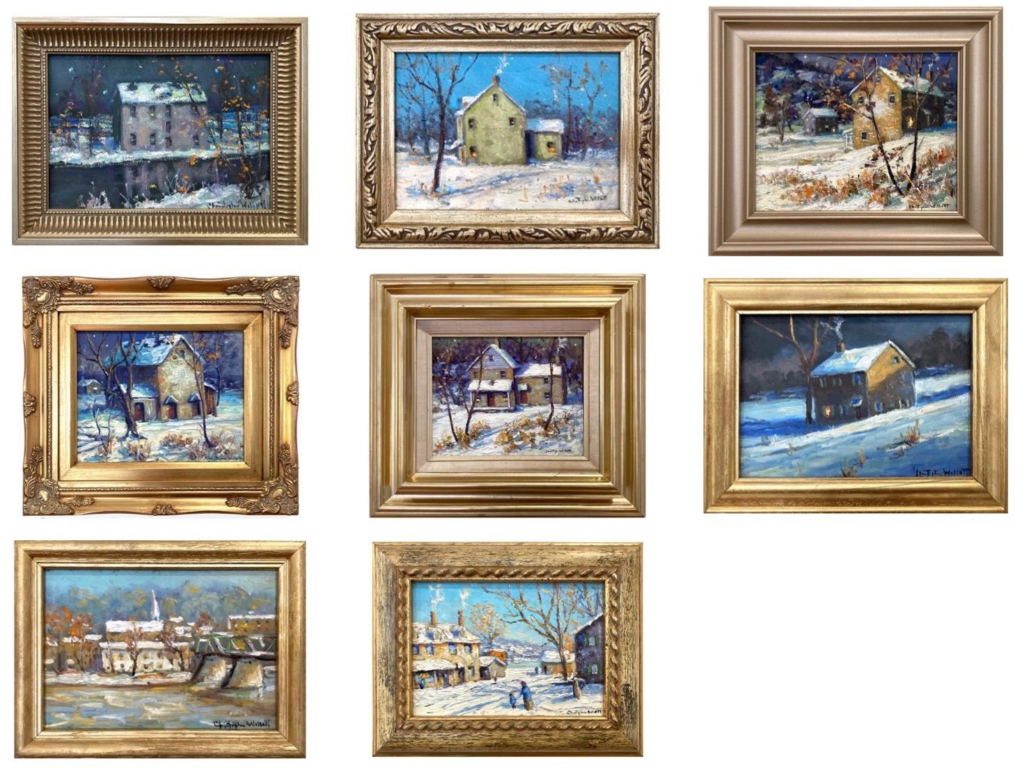 This listing is including 7 Impressionist pastoral works by Christopher Willett as follow:

"Mill on New Hope" Art measures 5 x 7 inches, Frame measures 6.5 x 8.5 inches
"House in Buckingham" Art measures 5 x 7 inches, Frame measures 7 x 9