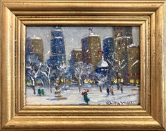 Impressionistisches Ölgemälde „After Work Walk Home“, NYC, Schneeszene im Central Park, Ölgemälde