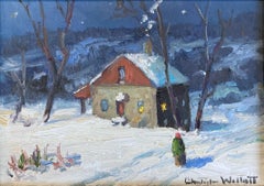 "Almost Home" Solebury Bucks County PA Twilight Snow Scene Oil Painting Framed