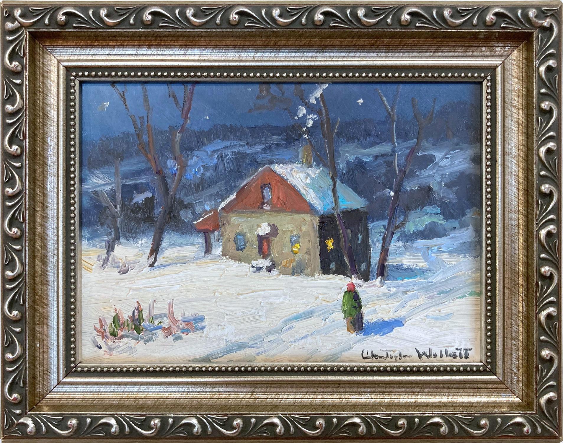 "Almost Home" Solebury Bucks County PA Twilight Snow Scene Oil Painting Framed