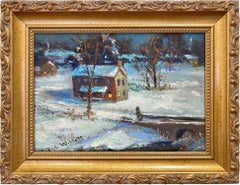 "Along Lake Galena" New Britain Bucks County PA Twilight Snow Scene Oil Painting