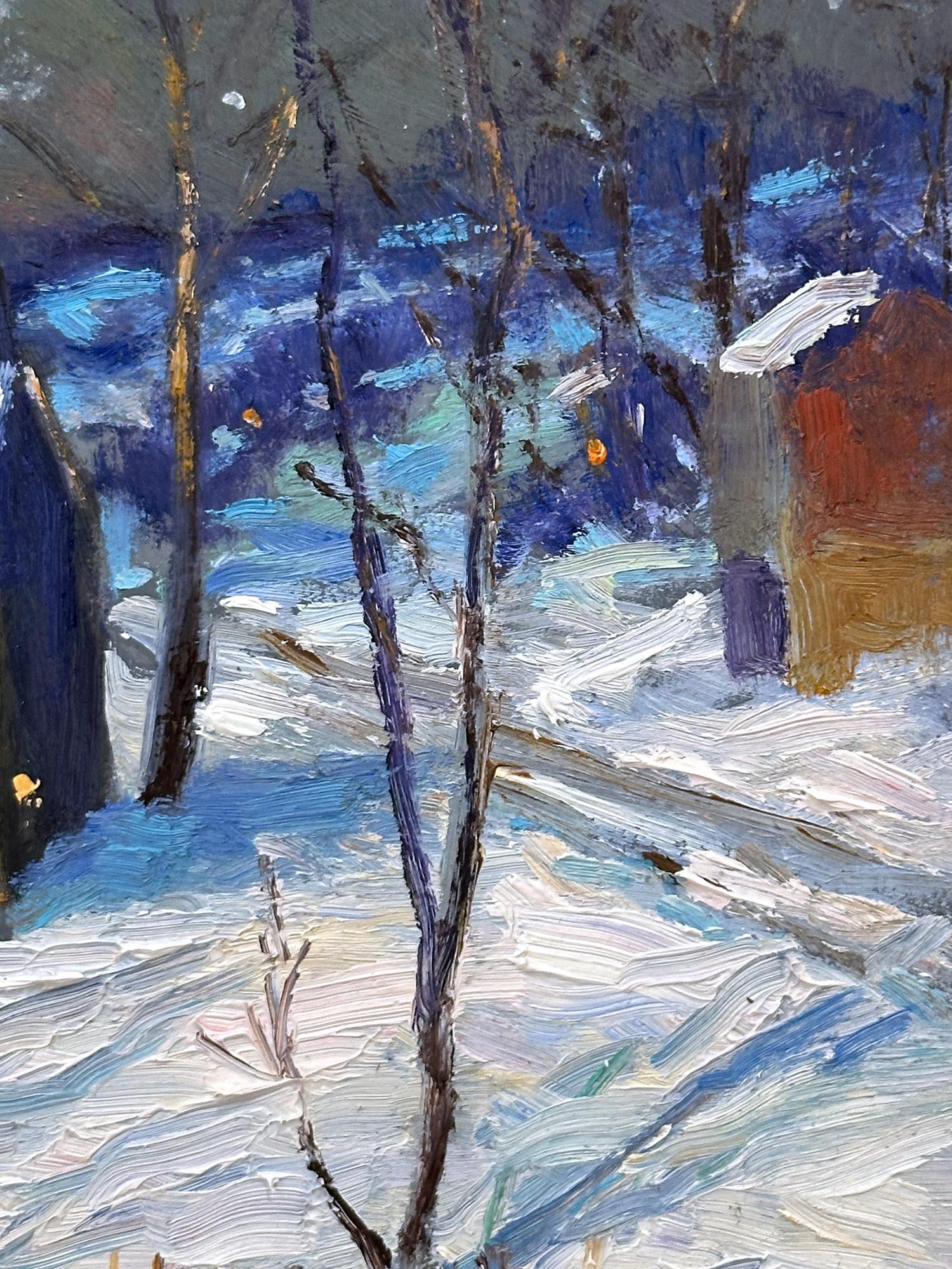 Una maravillosa escena pastoral invernal impresionista de pintorescas casas de colores junto al río. Willet ha representado esta pieza de la forma más íntima, aunque enérgica, y ha volcado mucho sentimiento en esta vibrante obra. Es casi como si