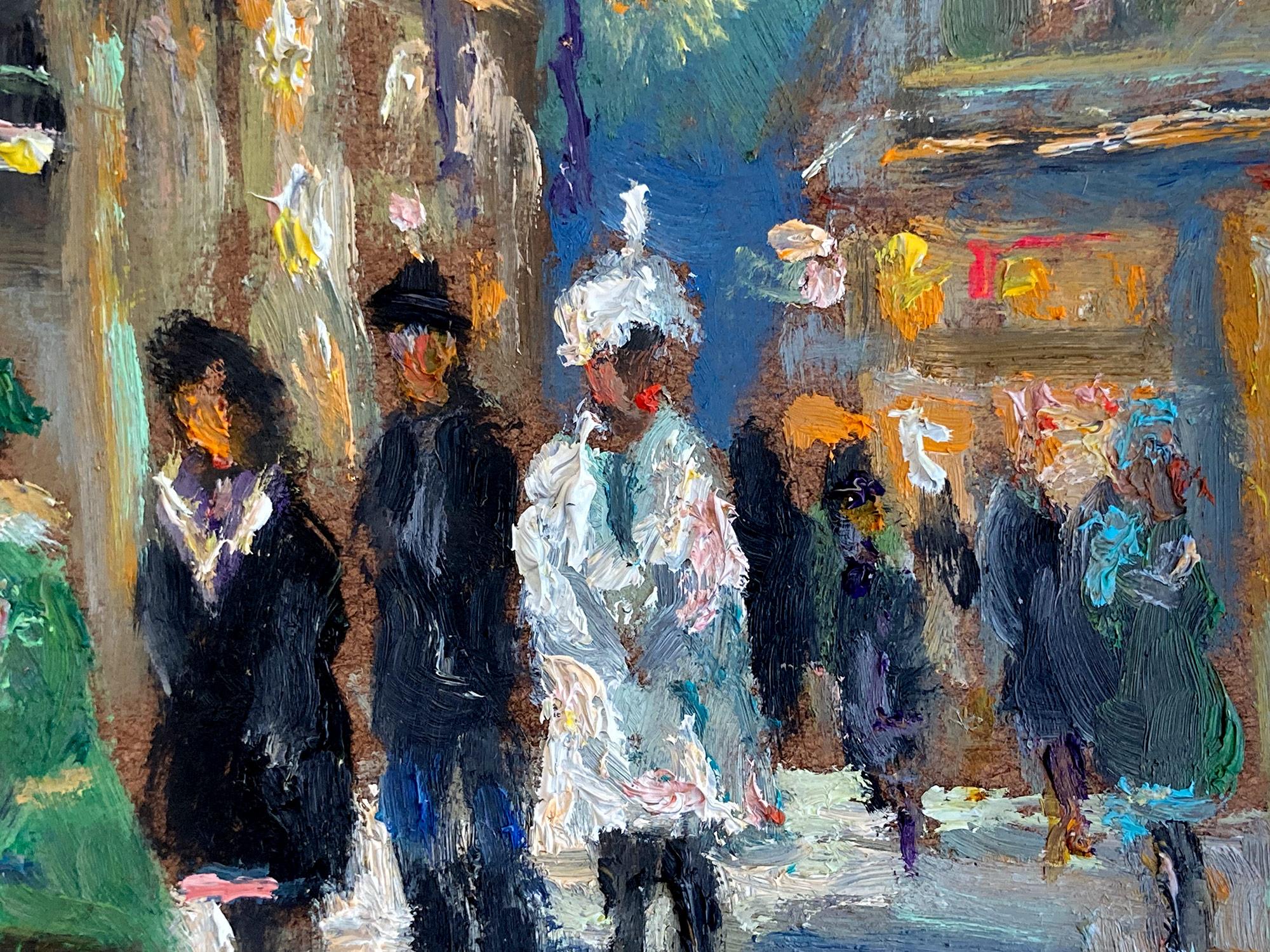 Escena invernal impresionista de la ciudad de Nueva York que representa luces en la calle en Nueva York en el Roxy. Peatones de la forma más íntima, pero enérgica. Christopher es conocido por captar la belleza y la sencillez de una época anterior