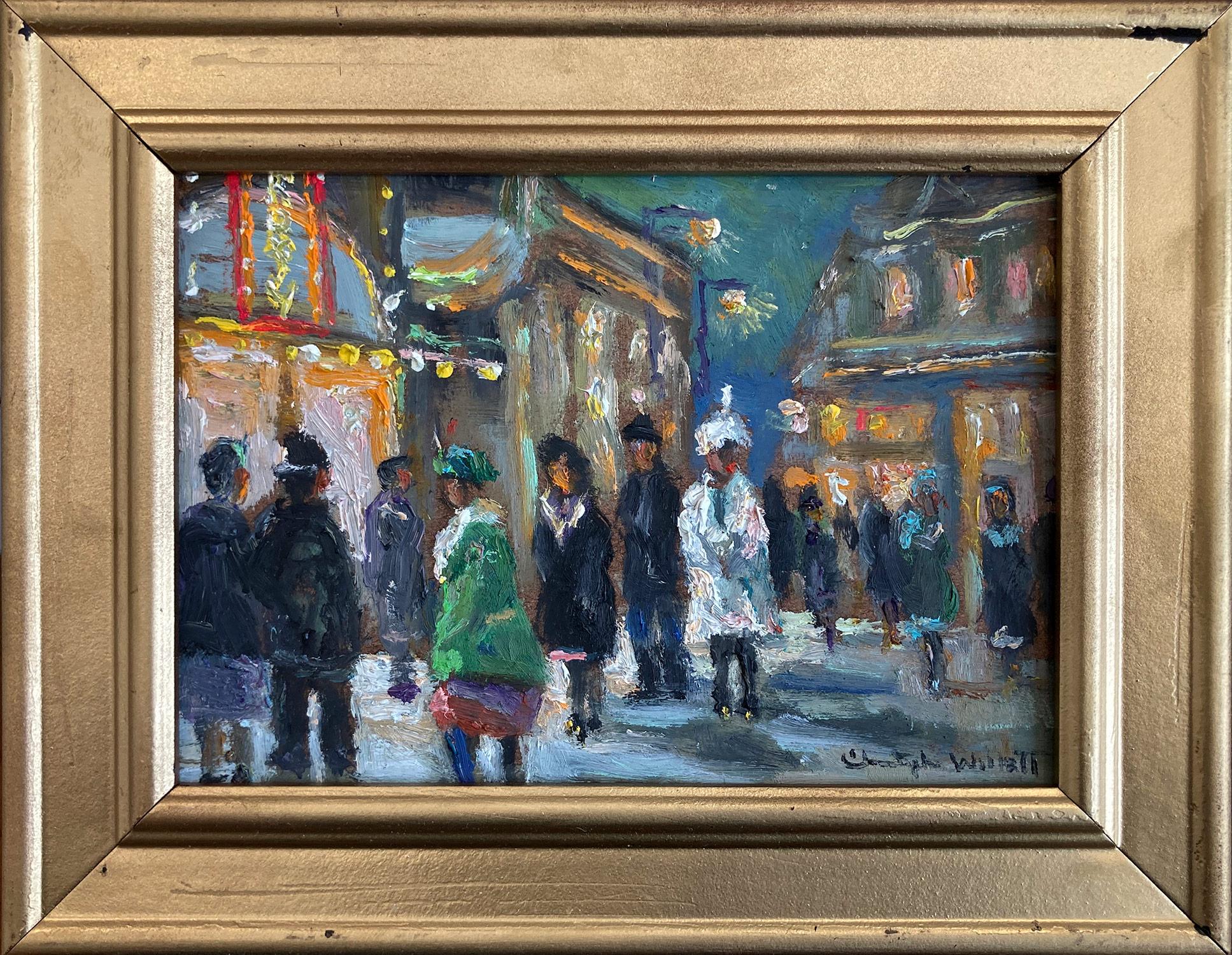 Figurative Painting de Christopher Willett - "At The Roxy N.Y.C." Impressionist Street Scene in New York City Oil Painting