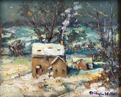 "Becky's House, Holicong Buckingham PA" Pastoral Snow Landscape Oil Painting