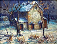 "Buckingham at Night" Bucks County PA Snow Scene Landscape Oil Painting