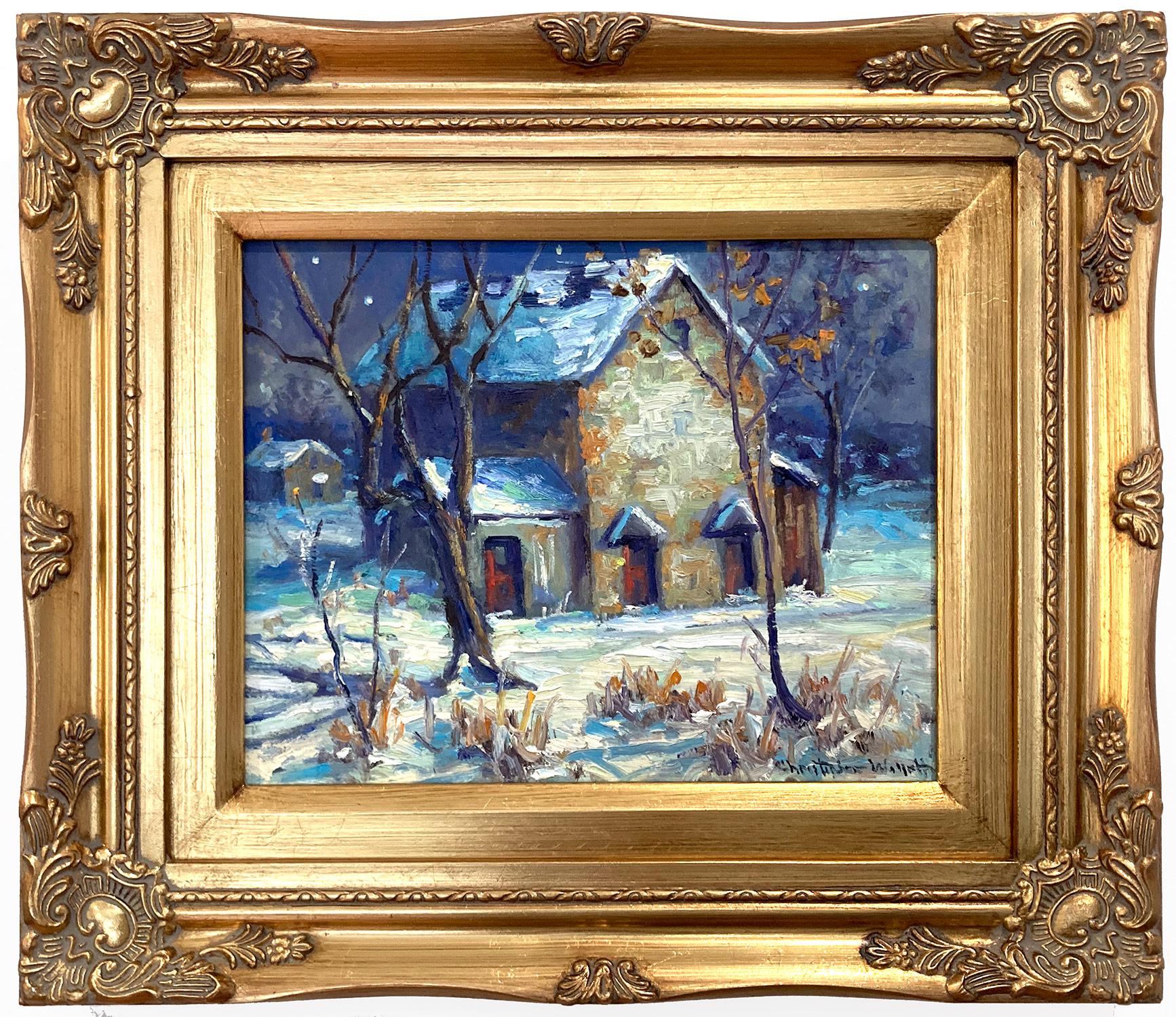 Christopher Willett Figurative Painting - "Buckingham at Night" Bucks County PA Snow Scene Landscape Oil Painting 