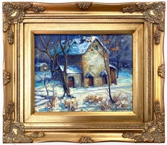 Vintage "Buckingham at Night" Bucks County PA Snow Scene Landscape Oil Painting 