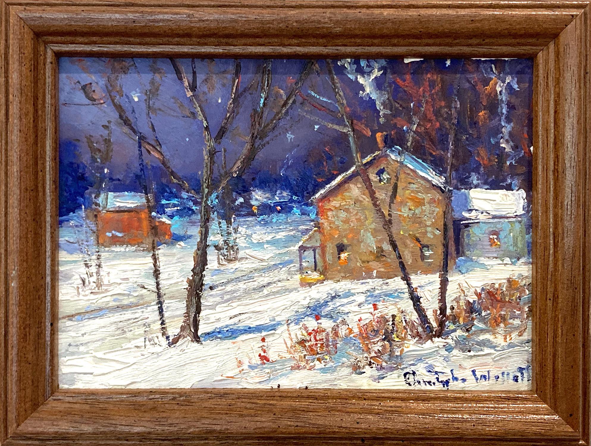 Christopher Willett Landscape Painting - "Bucks County Winter" Buckingham PA Twilight Snow Scene Landscape Oil Painting 