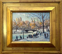 "Central Park Winter" New York City Impressionist Snow Scene Oil Painting Framed