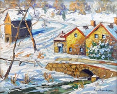 "Early Morning Carversville PA Bucks County" Pastoral Snow Scene Oil Painting
