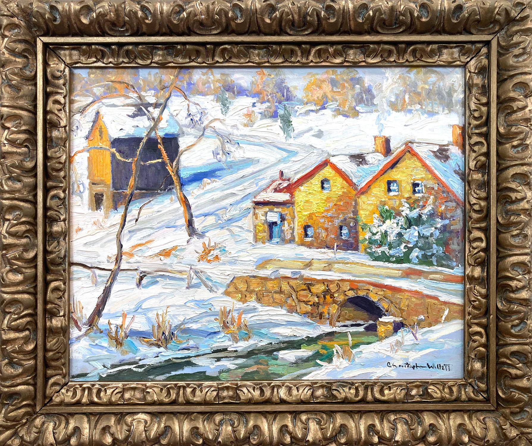 "Early Morning Carversville PA Bucks County" Pastoral Snow Scene Oil Painting