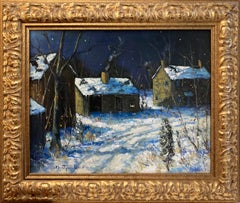 "Farbotnik Farm Solebury, PA" Twilight Snow Scene Landscape Oil Painting Framed