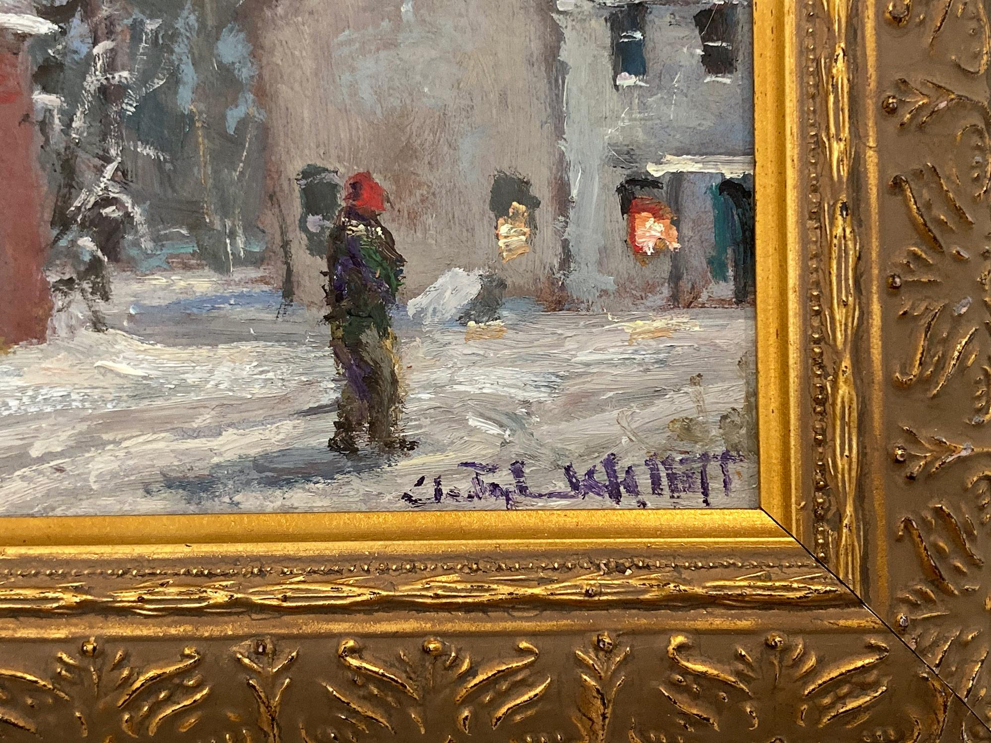 Impressionist winter pastoral scene of a quaint snow covered home by Buckingham PA. Willett has portrayed this charming scene in a most intimate, yet energetic way, and has packed much feeling into this miniature work. It is almost as if we are