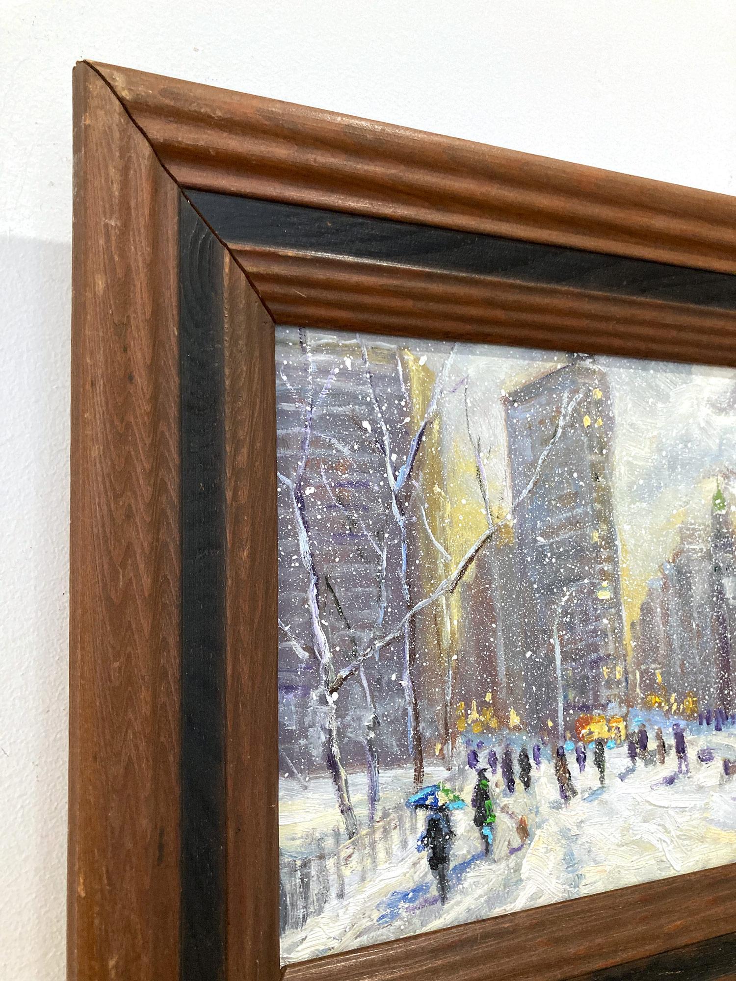 Impressionistische Schneeszene, Ölgemälde, „Flatiron at Sunset New York City“  im Angebot 8