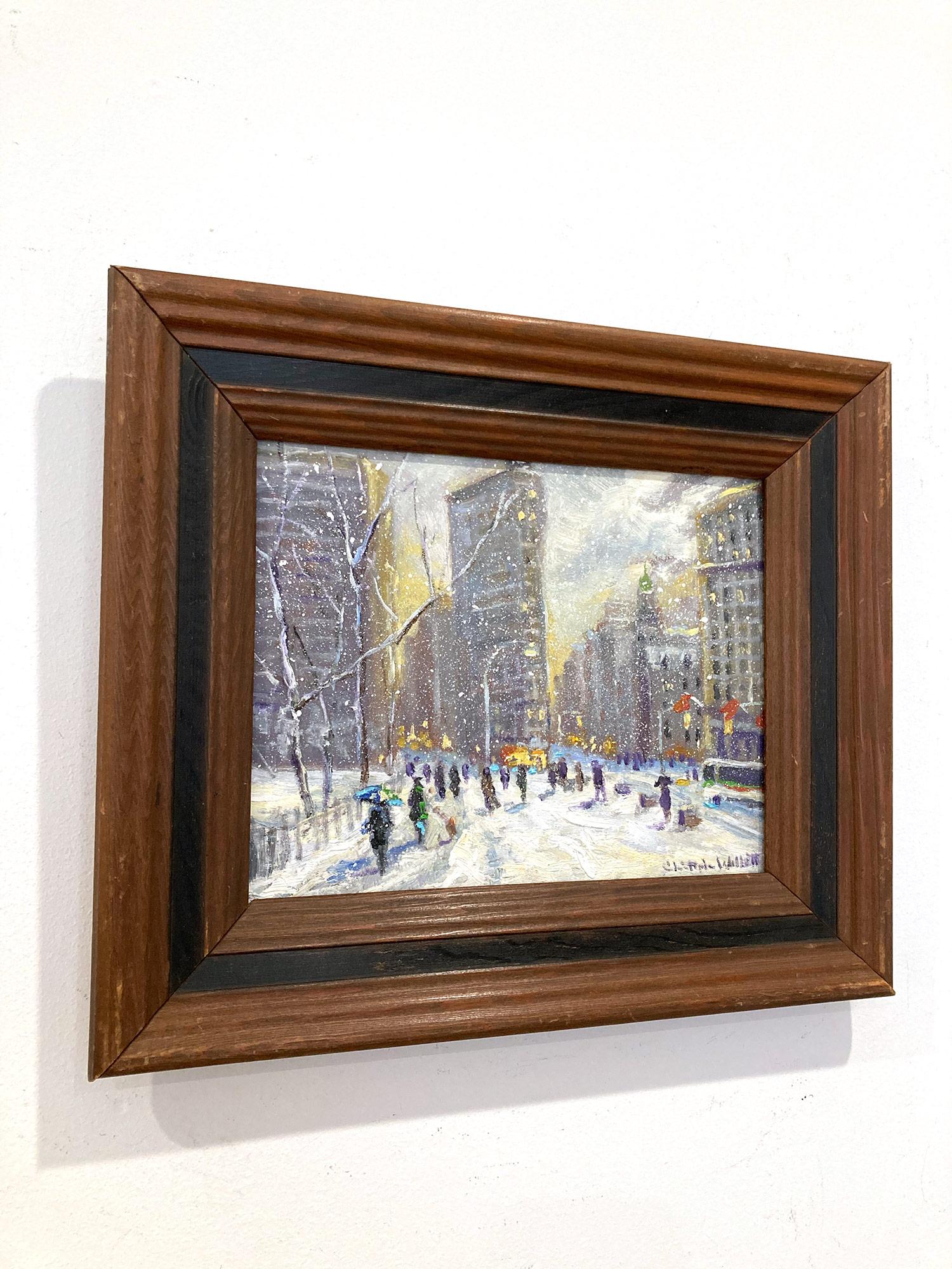 Impressionistische Schneeszene, Ölgemälde, „Flatiron at Sunset New York City“  im Angebot 9