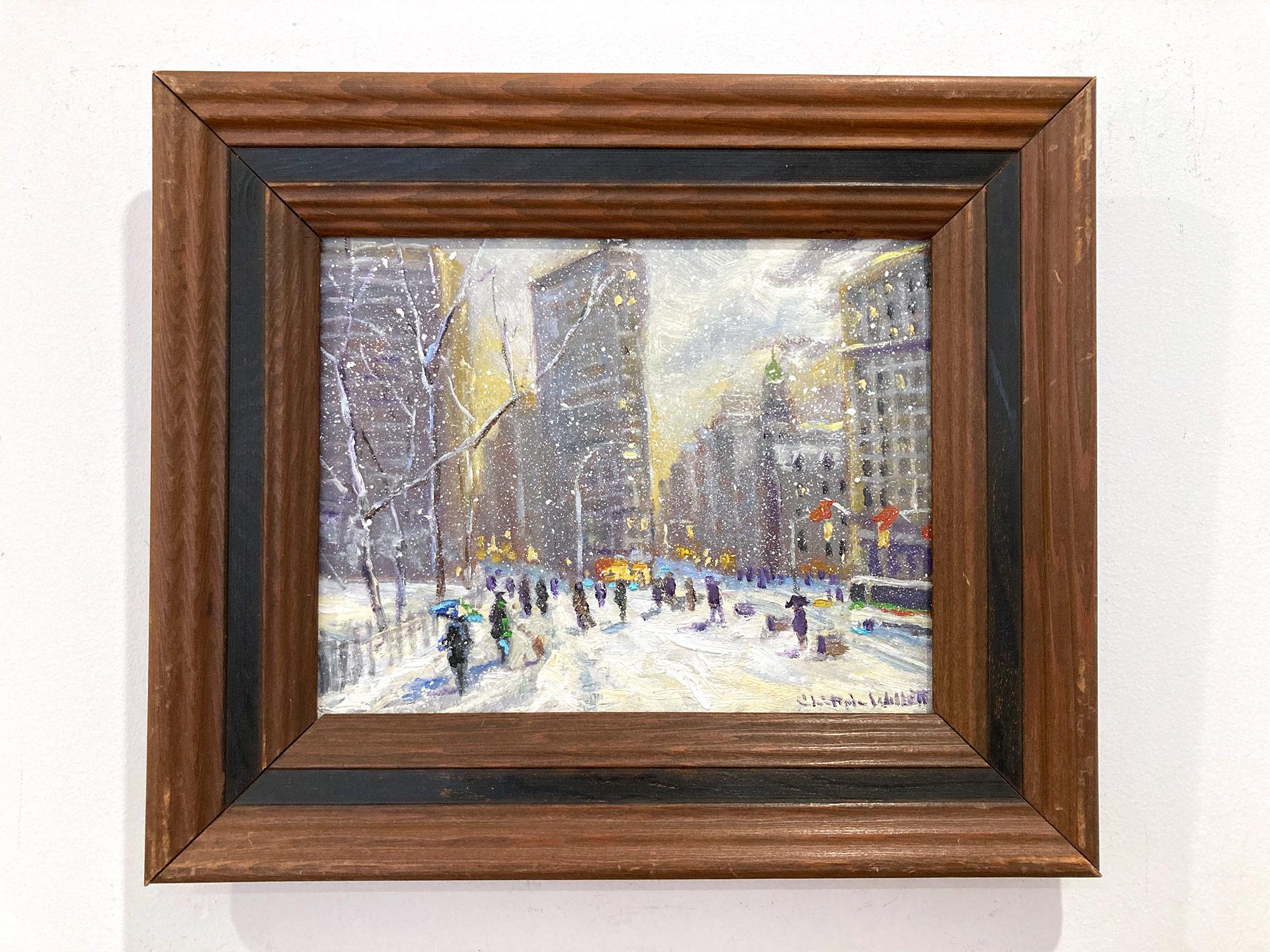 Impressionistische Schneeszene, Ölgemälde, „Flatiron at Sunset New York City“  im Angebot 10