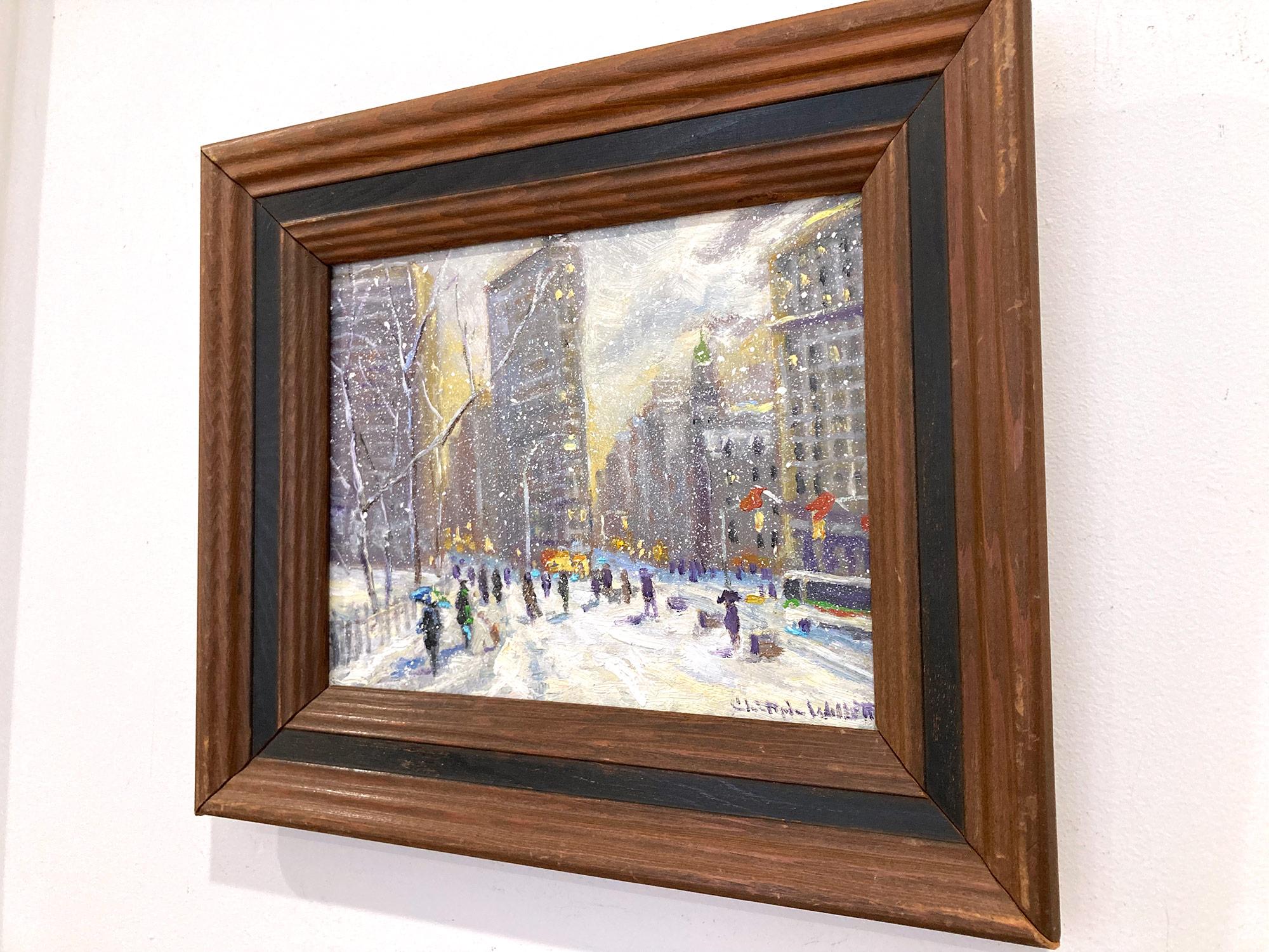 Impressionistische Schneeszene, Ölgemälde, „Flatiron at Sunset New York City“  im Angebot 11