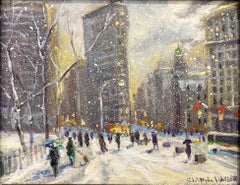 "Flatiron at Sunset New York City" Impressionist Snow Scene Oil Painting