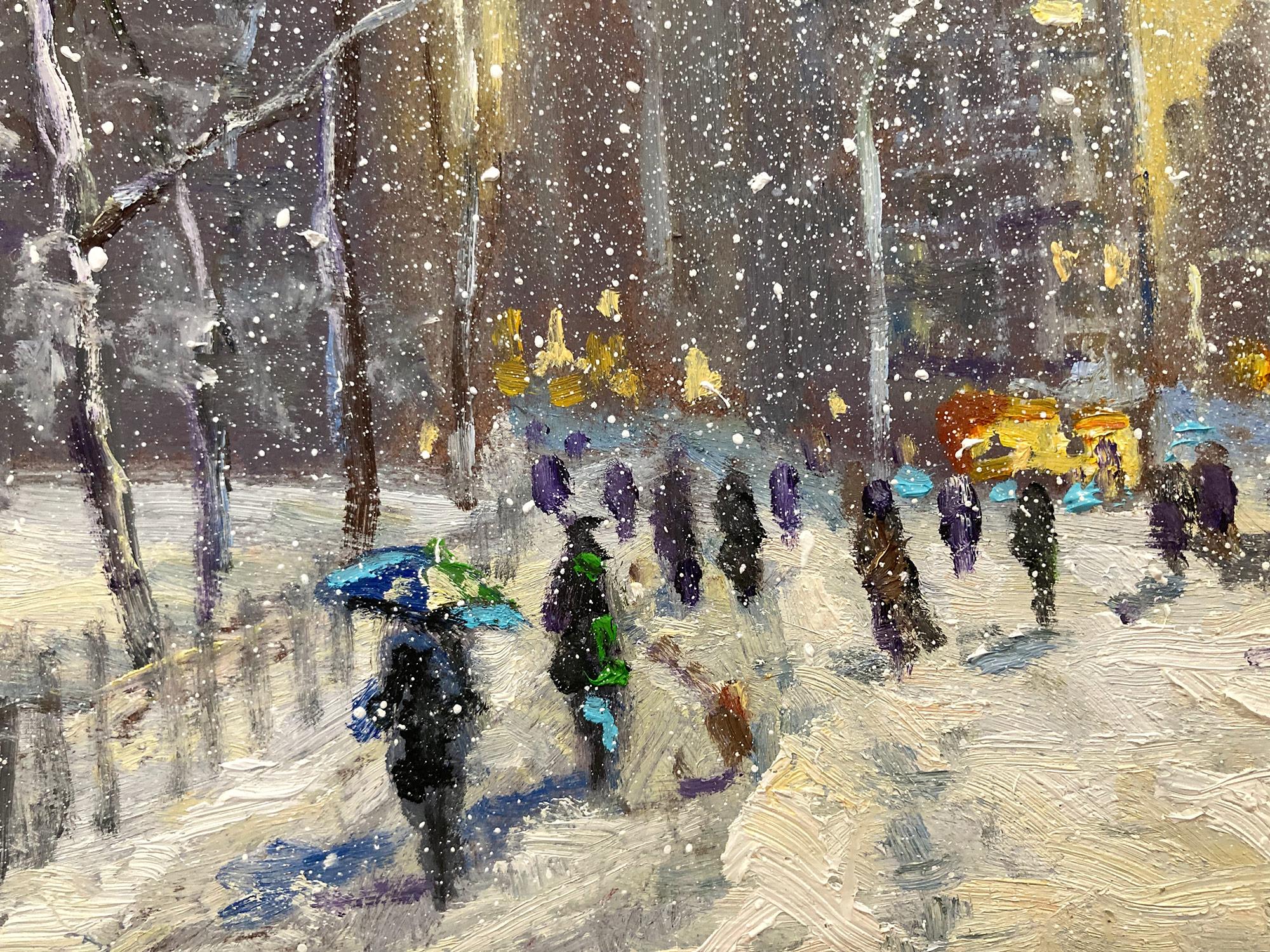 Impressionistische Schneeszene, Ölgemälde, „Flatiron at Sunset New York City“  (Impressionismus), Painting, von Christopher Willett