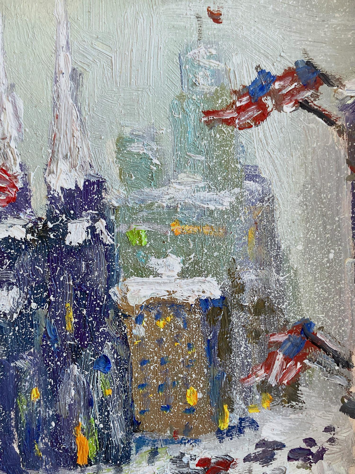 Impressionistische Bustling City Schneeszene, Ölgemälde, Februar 19. Februar, New York City (Amerikanischer Impressionismus), Painting, von Christopher Willett