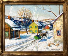 "Going to New Hope" Bucks County PA, Pastoral Winter Landscape Oil Painting