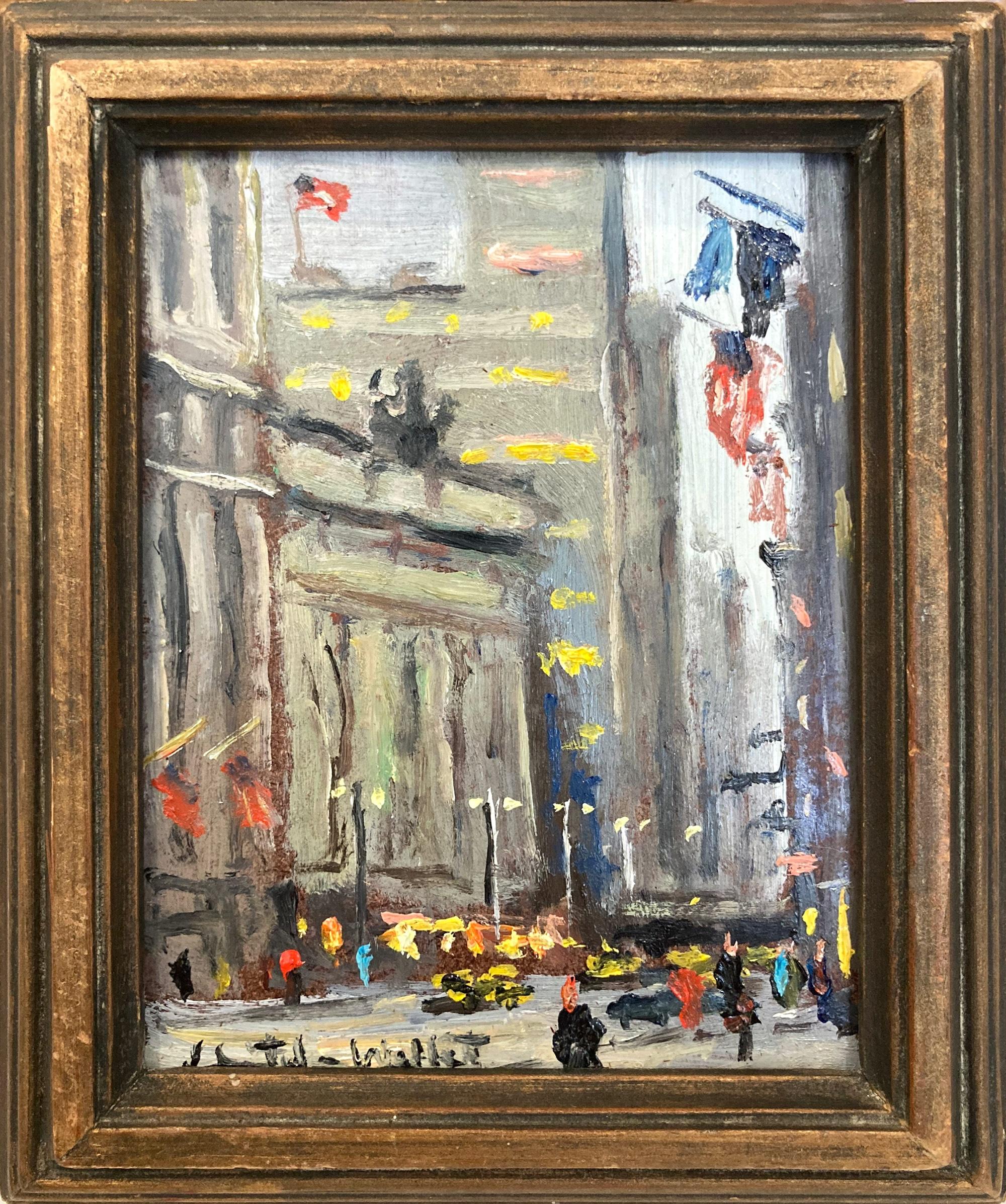 Christopher Willett Figurative Painting - "Grand Central New York" Impressionist Street Scene Oil Painting on Board Framed
